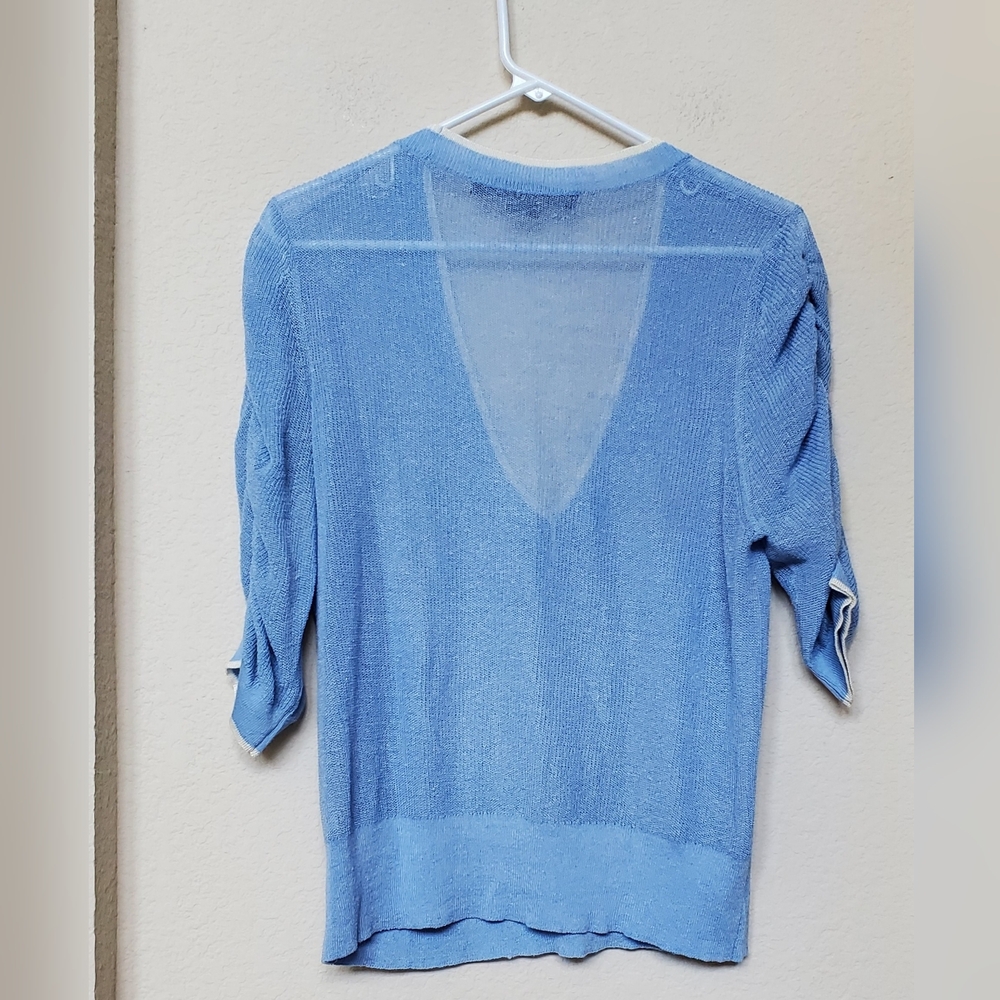 Veronica Beard Saville Ruched Sheer V Neck Pullover.  Size Large - Picture 4 of 6